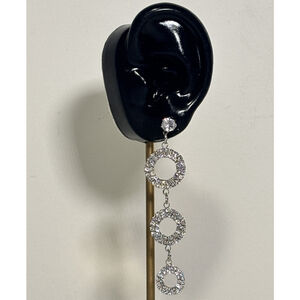 Silver Rhinestone Triple Circle Drop Dramatic Dangle Earrings NWT